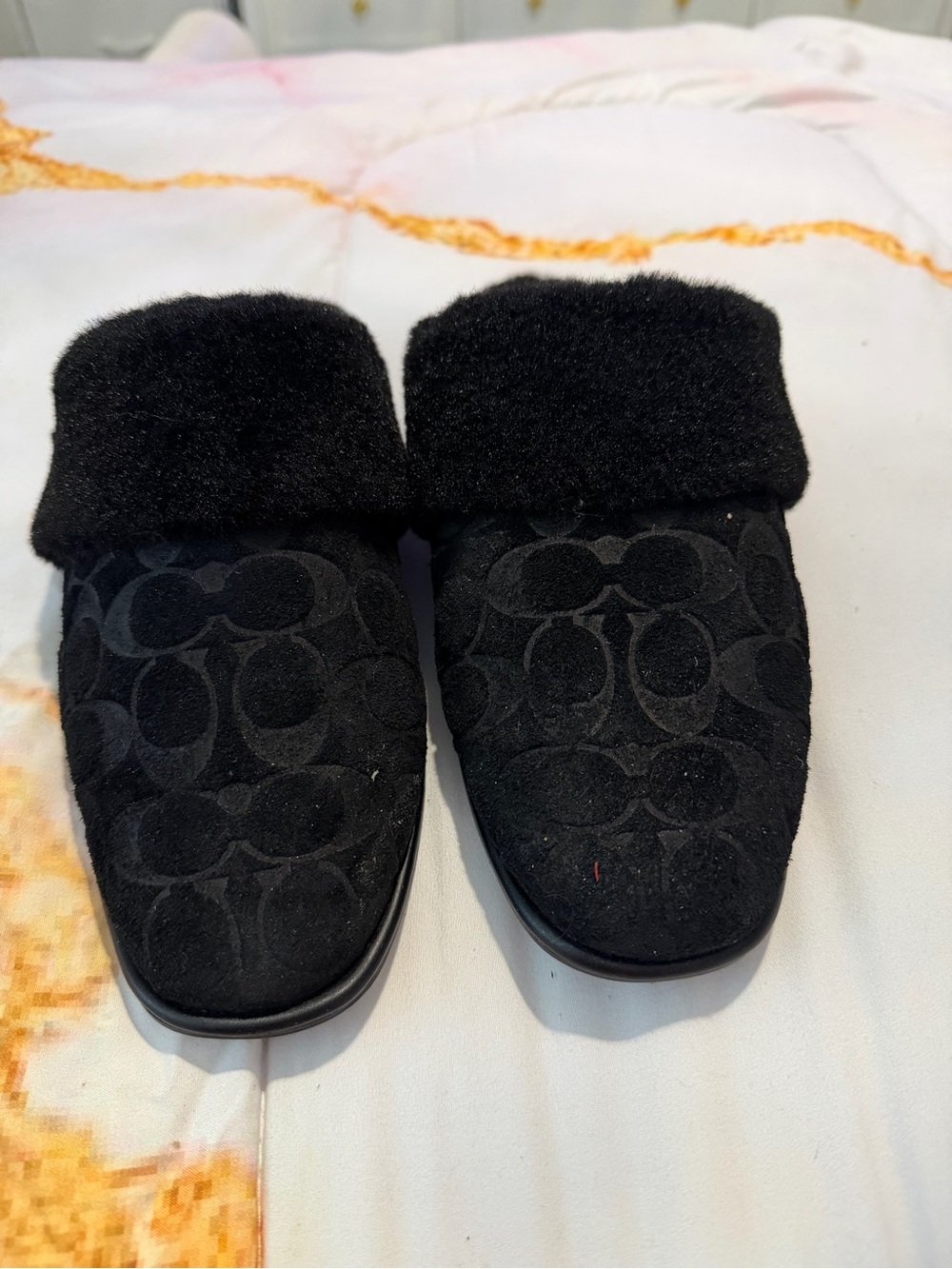 Coach Black Shearling-Trim Slip-On Clog Slippers NWT SIZE 8